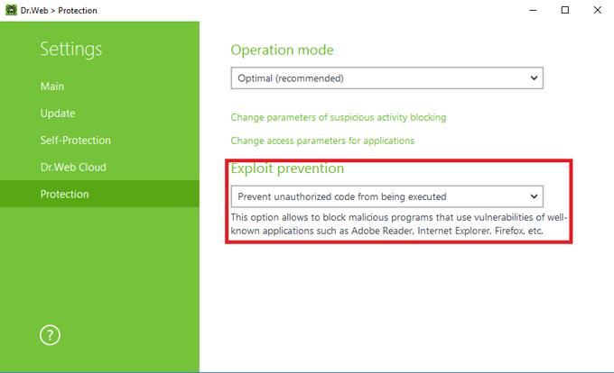 Protection against exploits #drweb